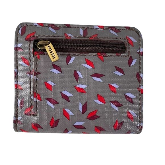 Fossil Mini Wallet Bifold Gray Red Geometric Contemporary - Picture 2 of 8